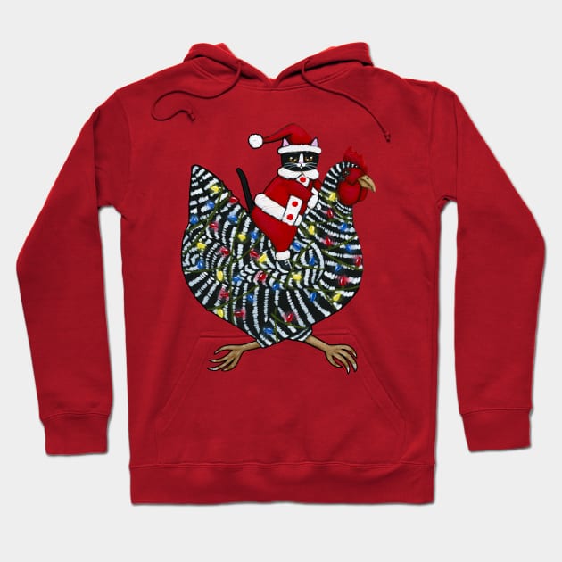 Christmas Chicken Ride Hoodie by KilkennyCat Art